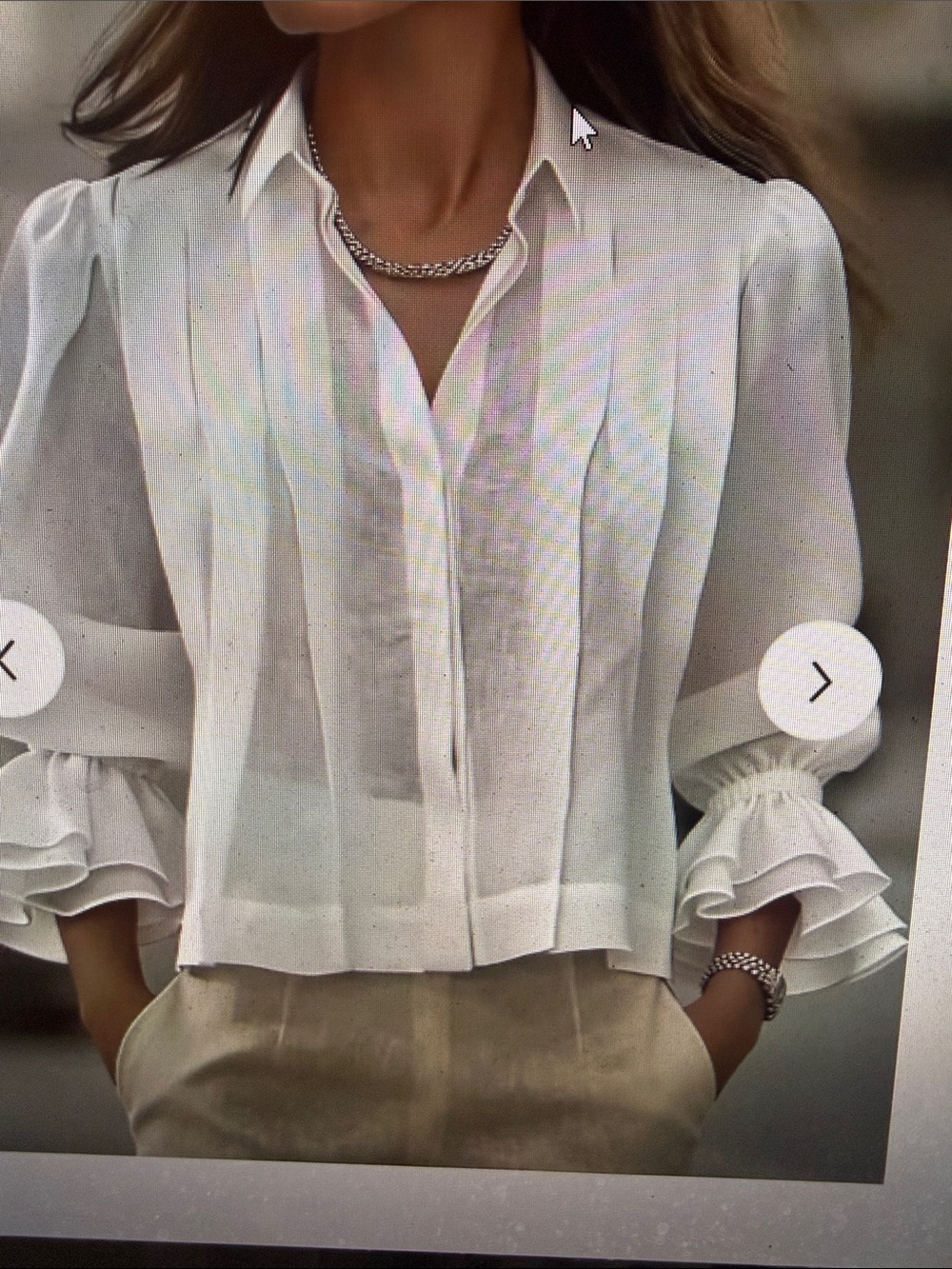 Never worn! Women's White cotton Pleated Ruffle-Sleeve Blouse